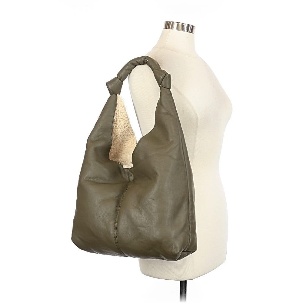 Anthropologie Love Knot Slouchy Bag Reversible Olive Green/Sherpa Hobo Bag